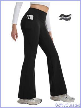 Fleece Lined Thermal Flared Yoga Pants High Waisted Tummy Control